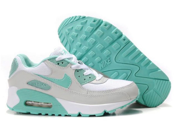 Nike Air Max 90 серо-белые с бирюзовым (35-40)