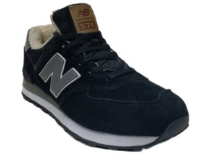 Зимние New Balance 574 черные с серым - фото спереди