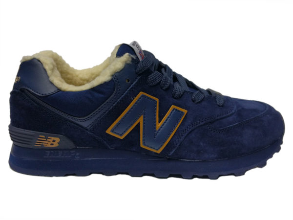 New Balance 574 на меху темно-синие с коричневым (35-46)