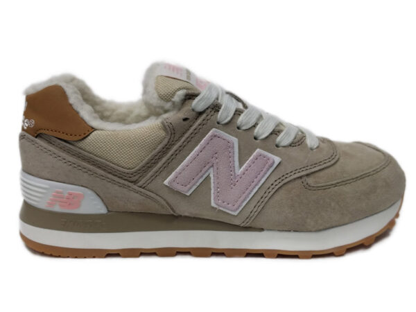 New Balance 574 на меху бежевые с розовым (35-41)