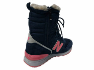 Зимние New Balance 574 Suede высокие темно-синие с розовым