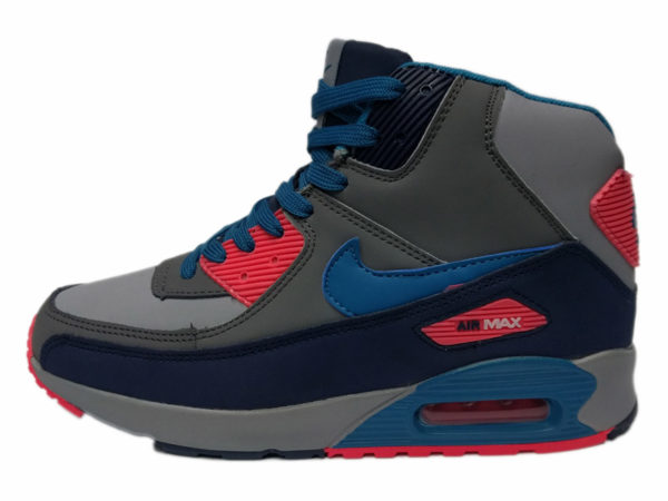 Nike Air Max 90 Mid на меху серые с красно-синим (35-46)