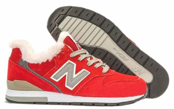 Зимние NEW BALANCE 574 с мехом замша красные с серым (35-39)