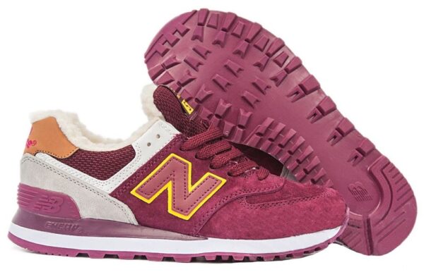 Зимние NEW BALANCE 574 с мехом замша бордовые (36-40)