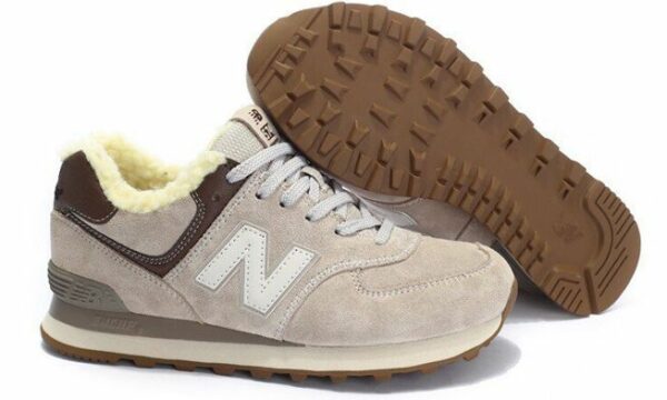 Зимние NEW BALANCE 574 с мехом замша Beige (35-39)