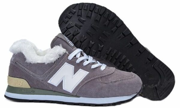 Зимние NEW BALANCE 574 с мехом замша серые с белым (40-45)