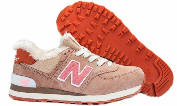 Зимние NEW BALANCE 574 с мехом замша Beige/ Pink (35-39)