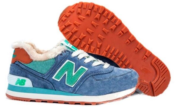 Зимние NEW BALANCE 574 с мехом замша Blue/Green (36-40)