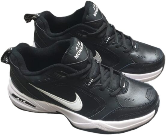 Nike Air Monarch черные с белым кожаные мужские (40-44)