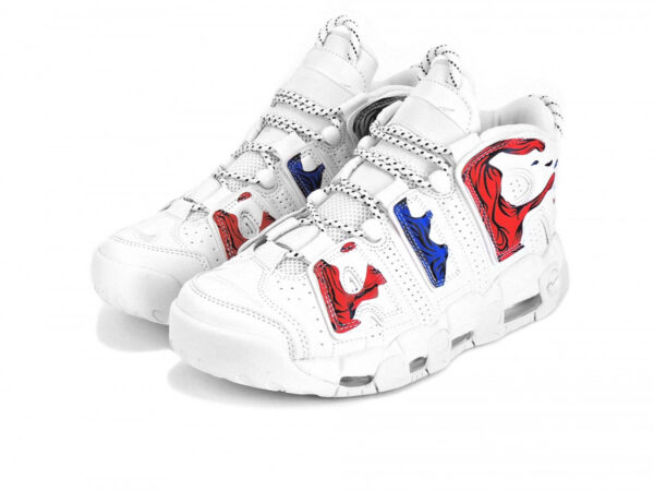 Nike Air More Uptempo белые с красно-синим кожаные мужские (40-45)