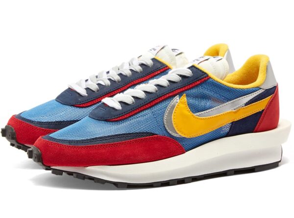 Nike Waffle Daybreak x Sacai синие-бордово-желтые с сеткой мужские (40-44)