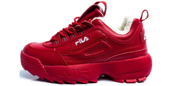 Зимние Fila Disruptor 2 с мехом красные кожаные женские (35-39)