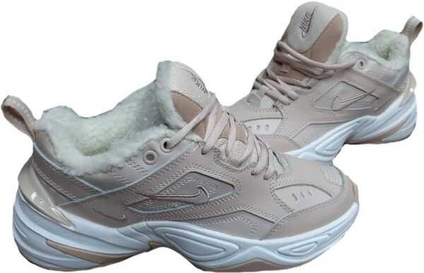 Зимние Nike M2K Tekno с мехом бежевые кожаные женские (35-39)