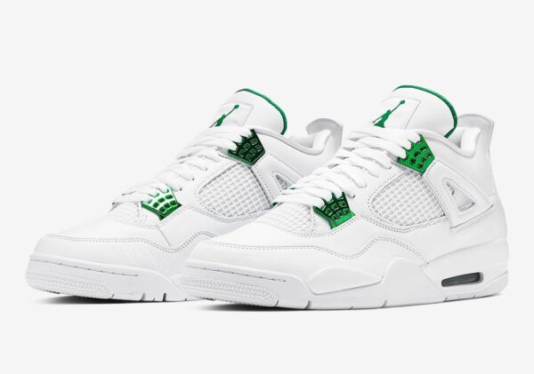 Nike Air Jordan 4 Green Metallic белые кожаные женские (35-39)