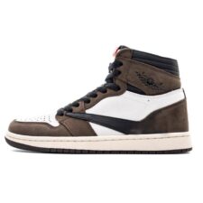 Зимние Nike Air Jordan 1 Travis Scott с мехом коричнево-белый камуфляж с черным (35-44)