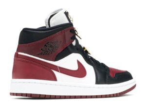 Nike Air Jordan 1 Mid SE Black Dark Beetroot бордово-черно-белые кожаные (35-39)