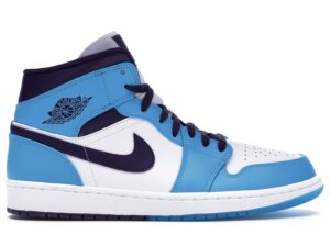 Nike Air Jordan 1 Mid University Blue бело-голубые кожаные (35-39)