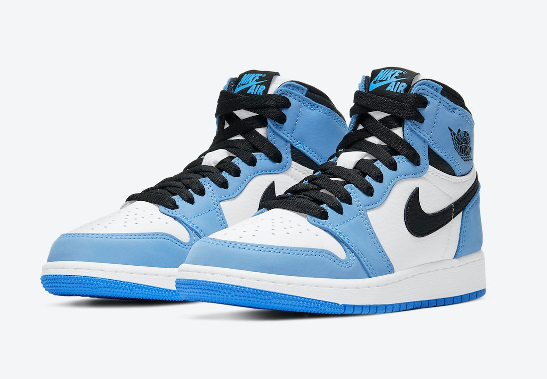 Nike Air Jordan 1 Mid University Blue бело-голубые кожаные мужские-женские  (35-44) — купить в Рязани в дисконт интернет-магазине StreetFoot.ru