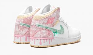 Nike Air Jordan 1 Mid GS Paint Drip белые с розовым кожаные женские (35-39)