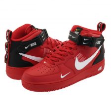 Зимние Nike Air Force 1 Mid 07 LV8 Red с мехом красные с черным кожаные мужские-женские (35-45)