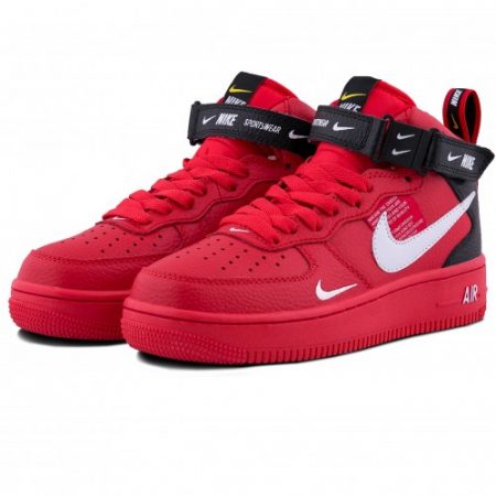 Зимние Nike Air Force 1 Mid 07 LV8 Red с мехом красные с черным кожаные мужские-женские (35-45)